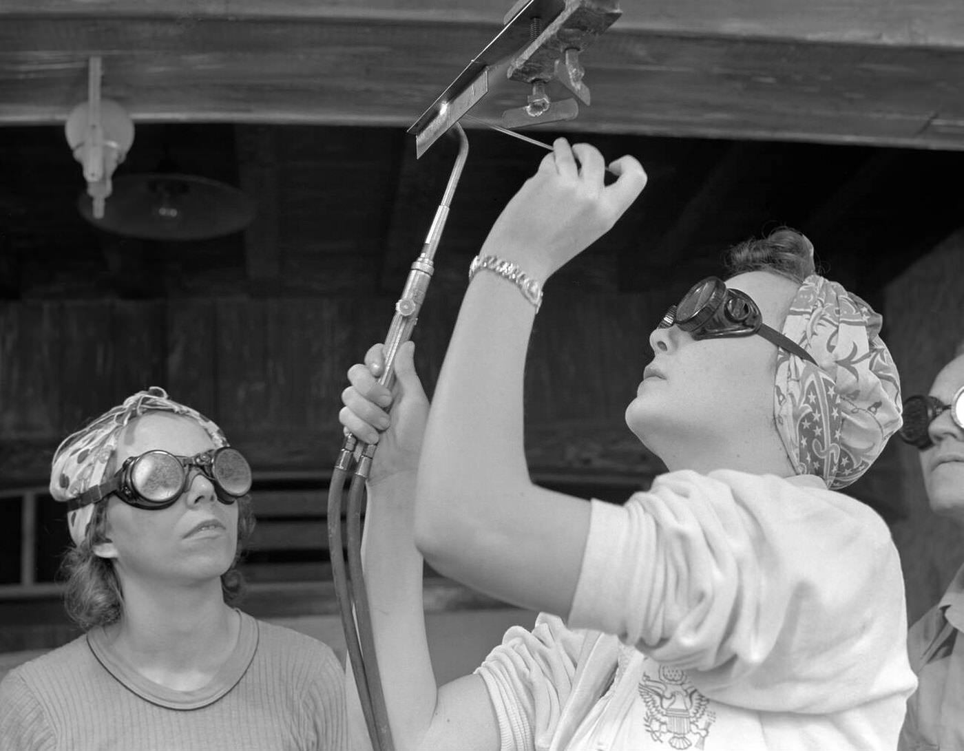 Women learning aircraft welding, 1940s