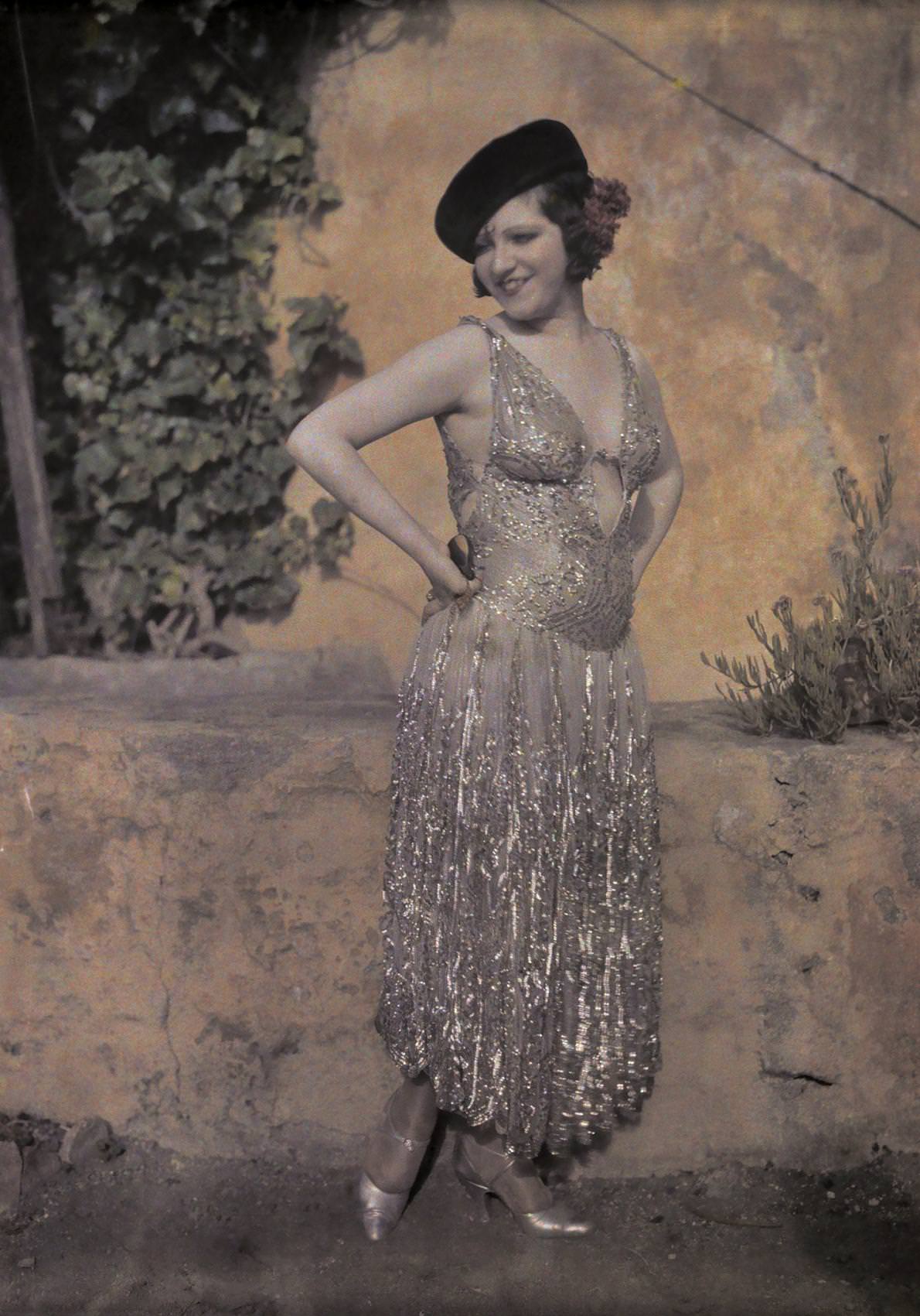 A photograph of a Spanish dancer posing in her costume, ca. 1920s.