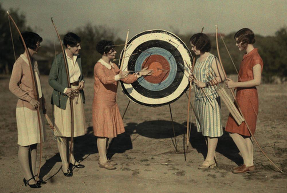 Archery class at the University of Texas in Austin, Texas, March 1928.