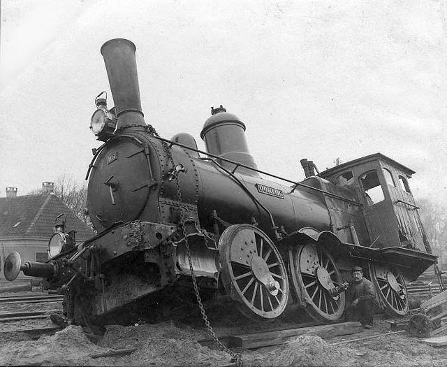 Railway accident involving a steam locomotive in Haarlem, The Netherlands, 1912.