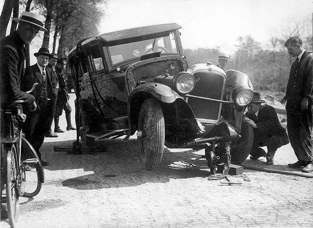 Car accident: the wreck of a car that hit a tree in Den Deyl, The Netherlands.