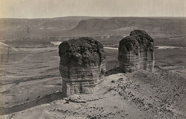 Twin buttes near Green River City, Wyoming. Taken in 1872.