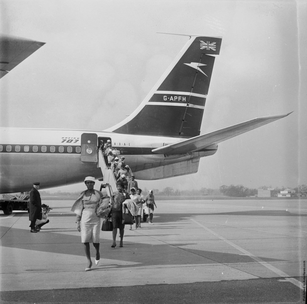 Jamaican immigrants arriving at Gatwick Airport, 1962.