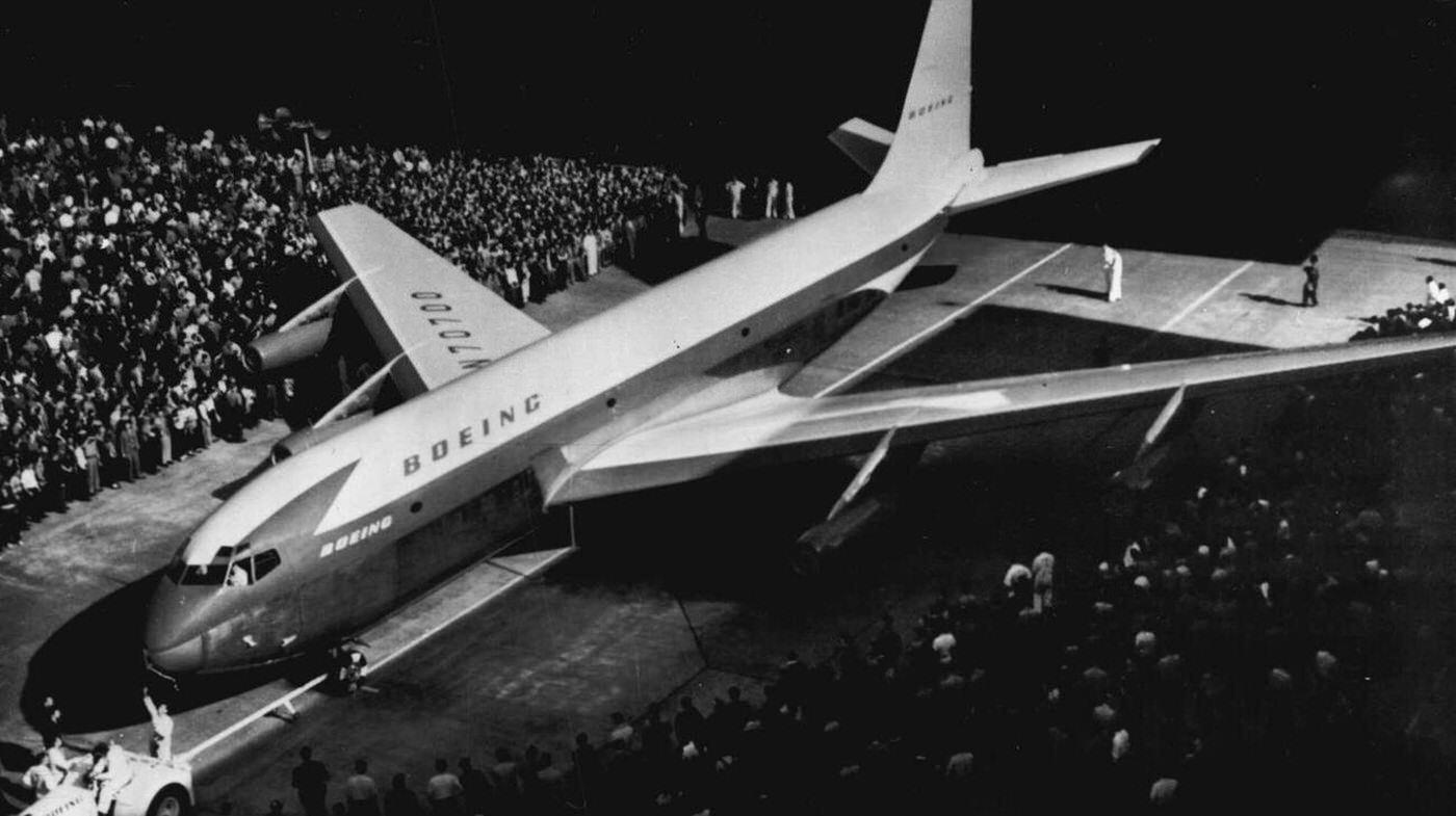 The unveiling of a Boeing KC-135 Stratotanker prototype, 1954.
