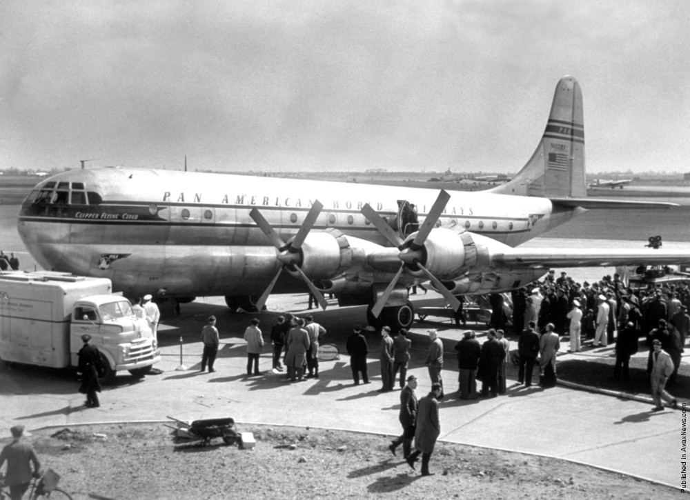 The Pan-American World Airways clipper “Flying Cloud”, the first of a fleet flying between New York and London, 1949.