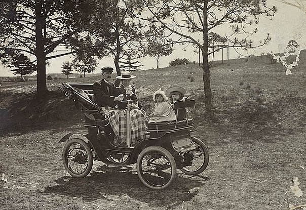 Perier family in de Dion voiturette, c.1900s.