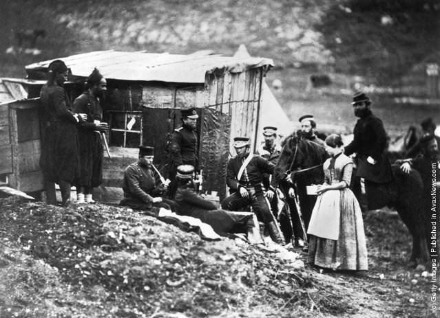 Members of the 4th Light Dragoons at camp in Crimea, 1850s.