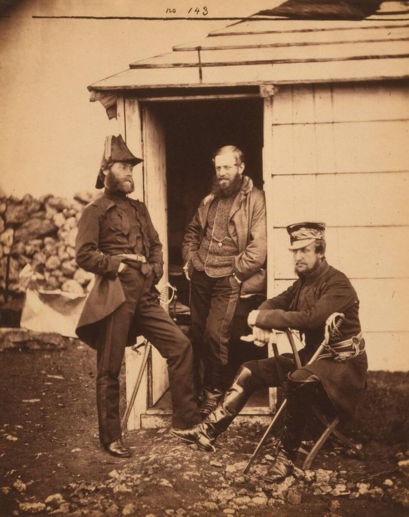 Captains Ponsonby, Pearson, and Markham of Sir George Brown's staff during the Crimean War, 1855.