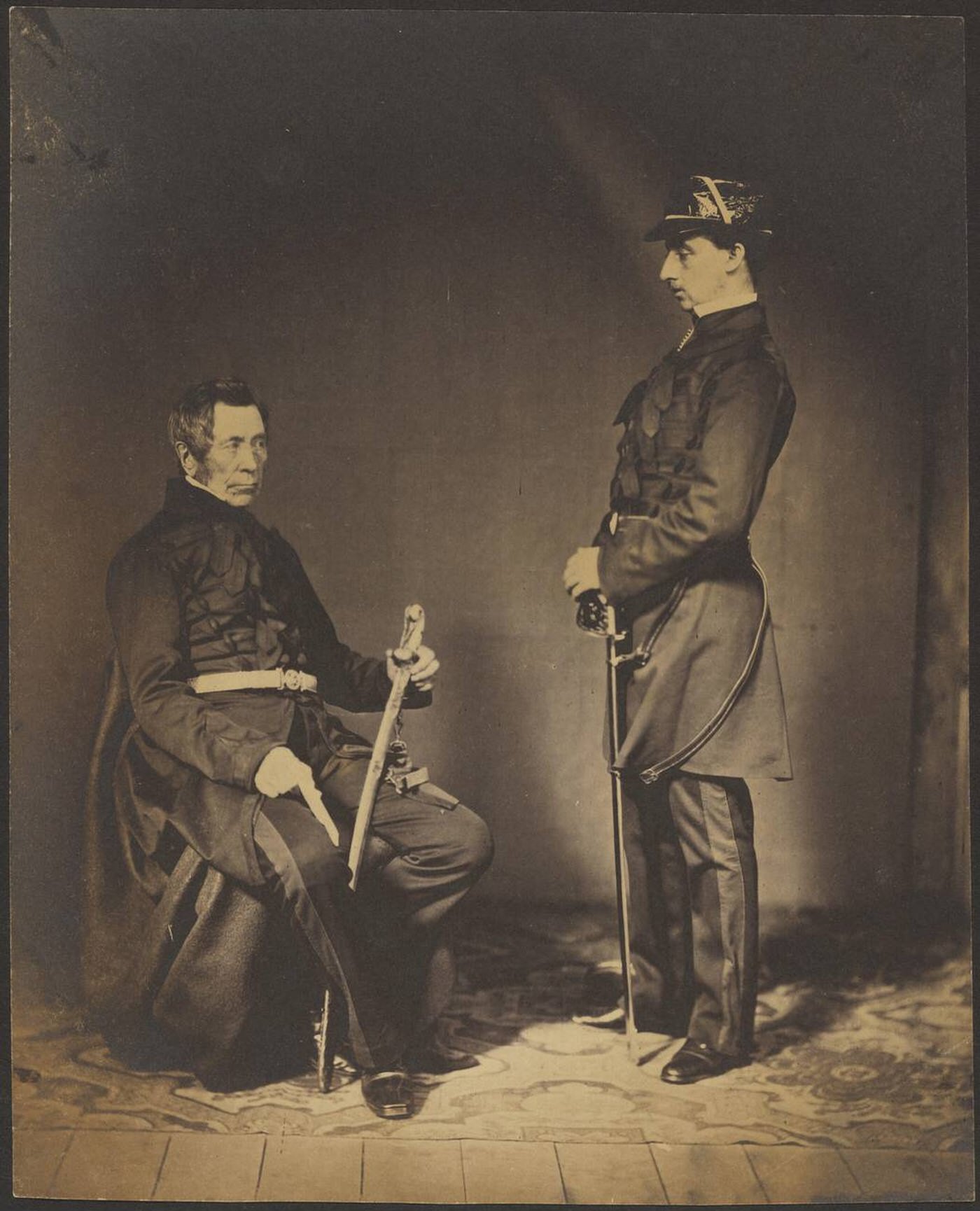 Lieutenant General Sir Burgoyne and his aide during the Crimean War, 1855.