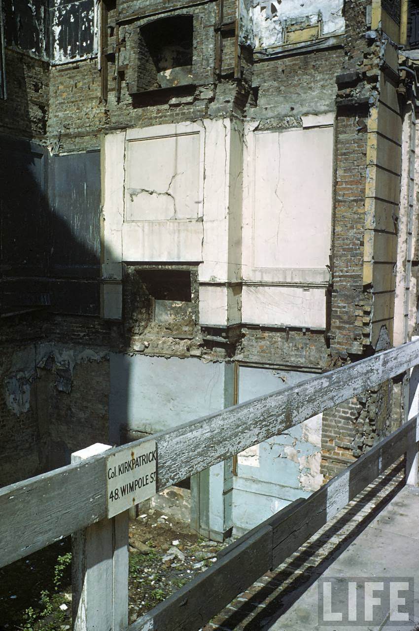 Vacant lot, former site of a building on Wimpole Street bombed out during the Blitz.