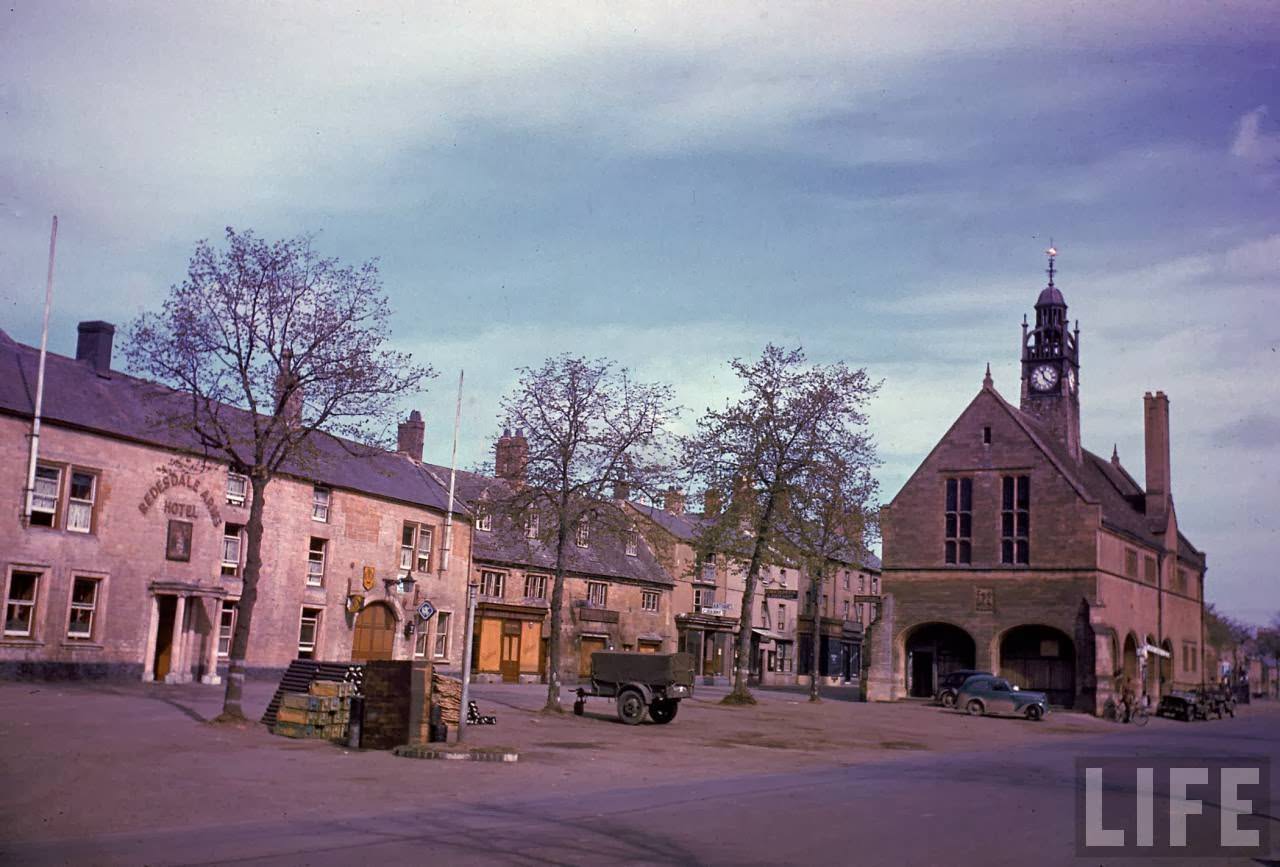 Ammunition stockpiled in the town square for the impending D-Day invasion of France.