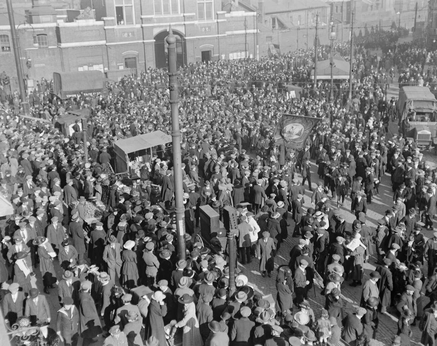 10,000 ex-soldiers march from Woolwich Arsenal to see the Premier, 1920.
