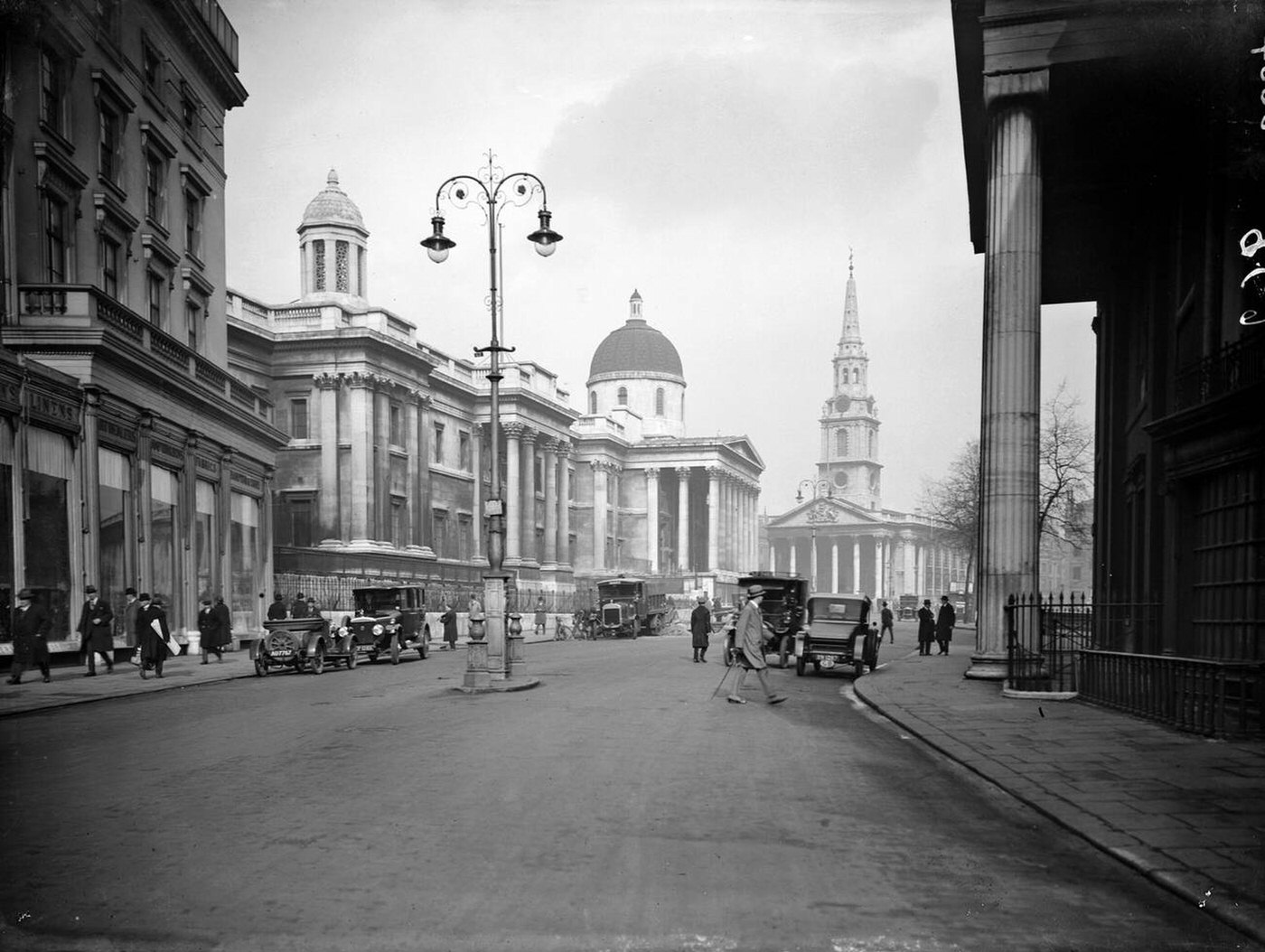 Looking east towards the Church of St Martin-in-the-Fields, Westminster, London, 1921.