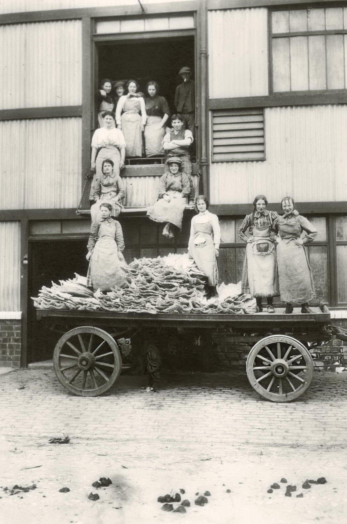 Young men and women employed in the fishing industry in Scotland, 1910.