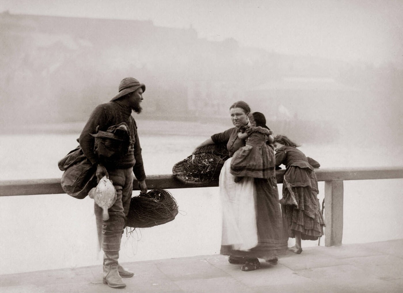 Fisherman and fisherwomen in Whitby, Yorkshire, 1880s.