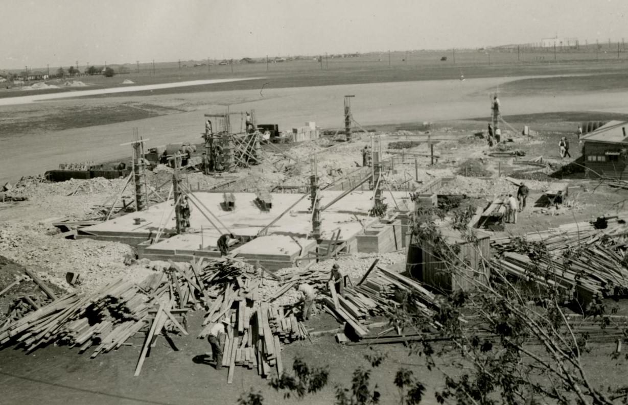 A building under construction at Meacham Field Airport, Fort Worth, Texas, 1936.