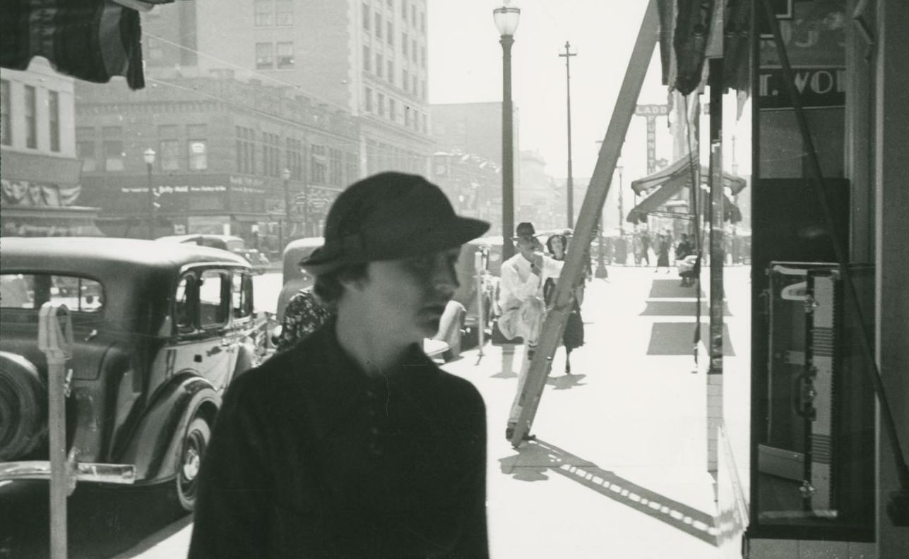 A woman looks at a storefront window in Fort Worth, Texas, 1936.