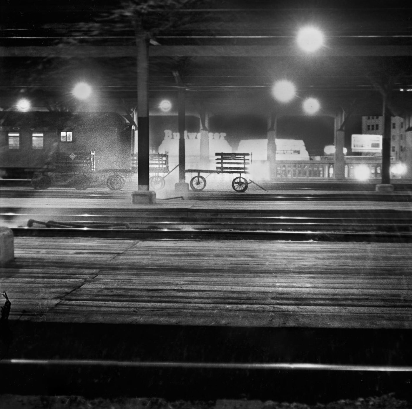 An empty train station in Fort Worth, Texas, 1930s.