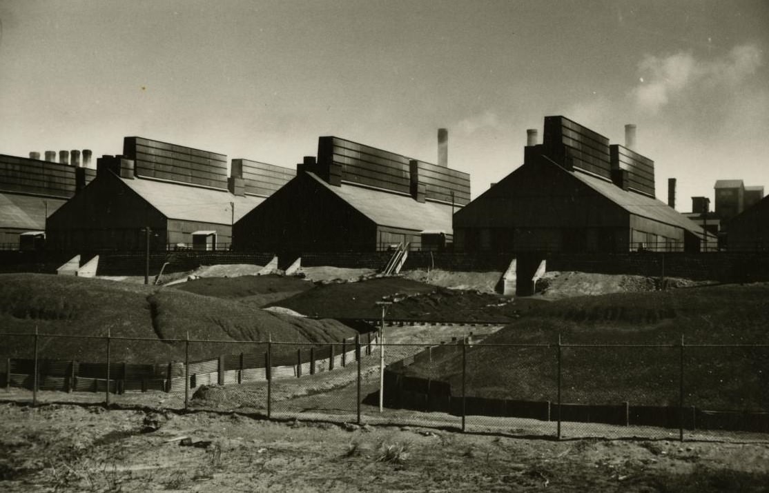 Three uniformed warehouses in Fort Worth, Texas, 1930s.
