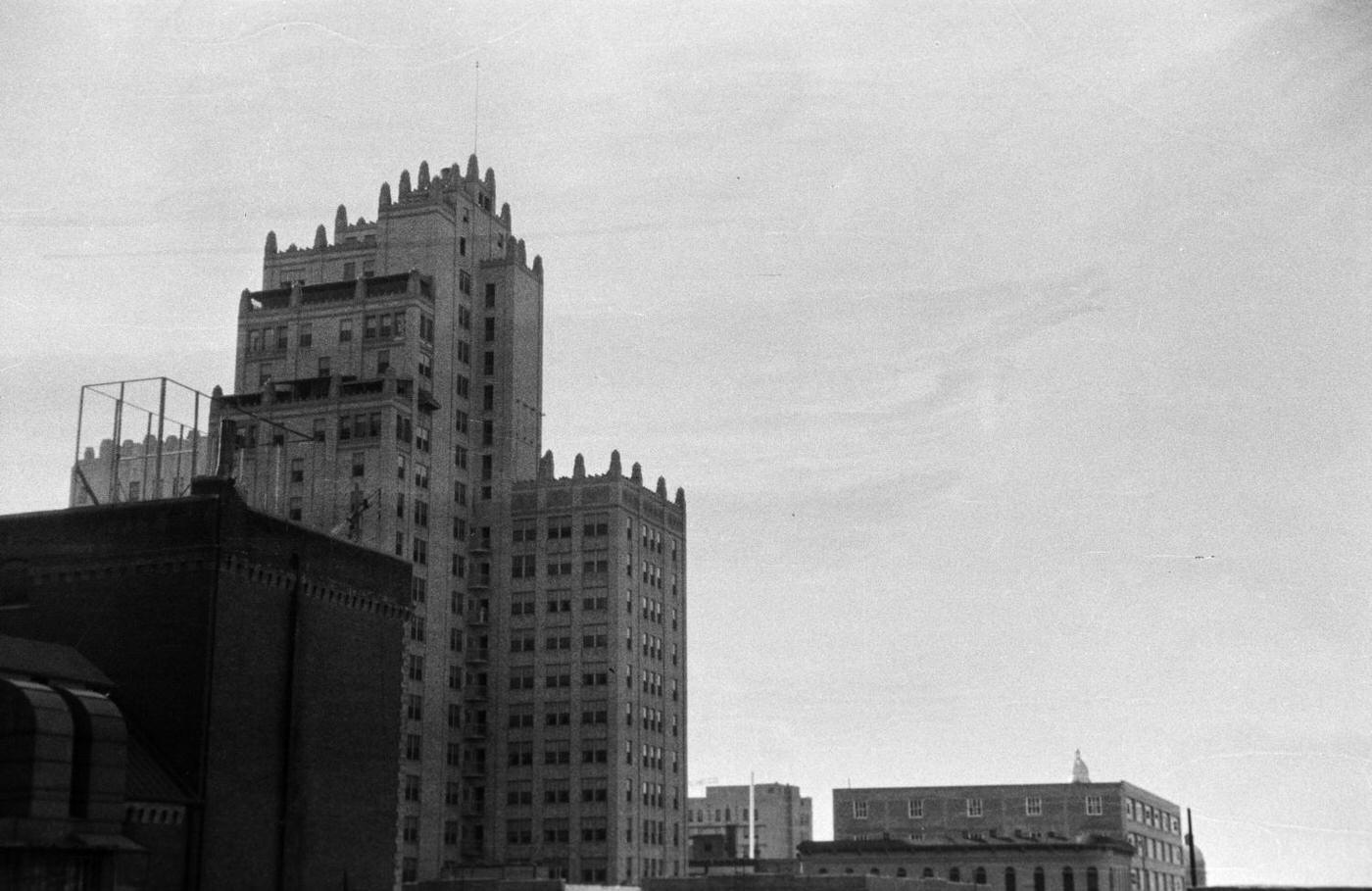 Tall buildings in downtown Fort Worth, Texas, 1930s.