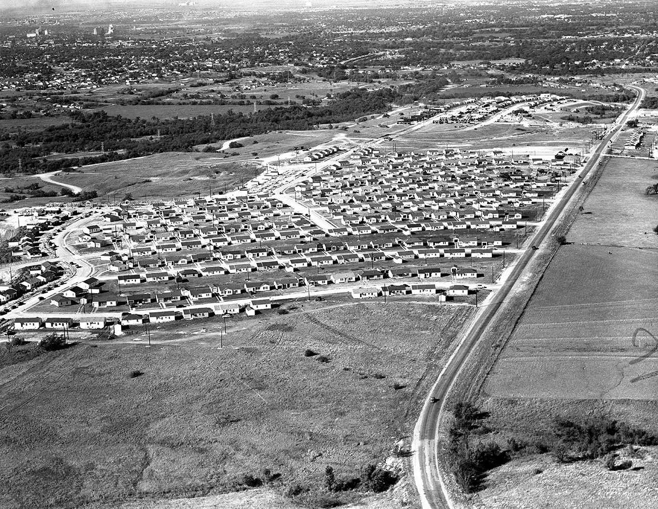 Aerial view of Mitchell Boulevard, 1950.