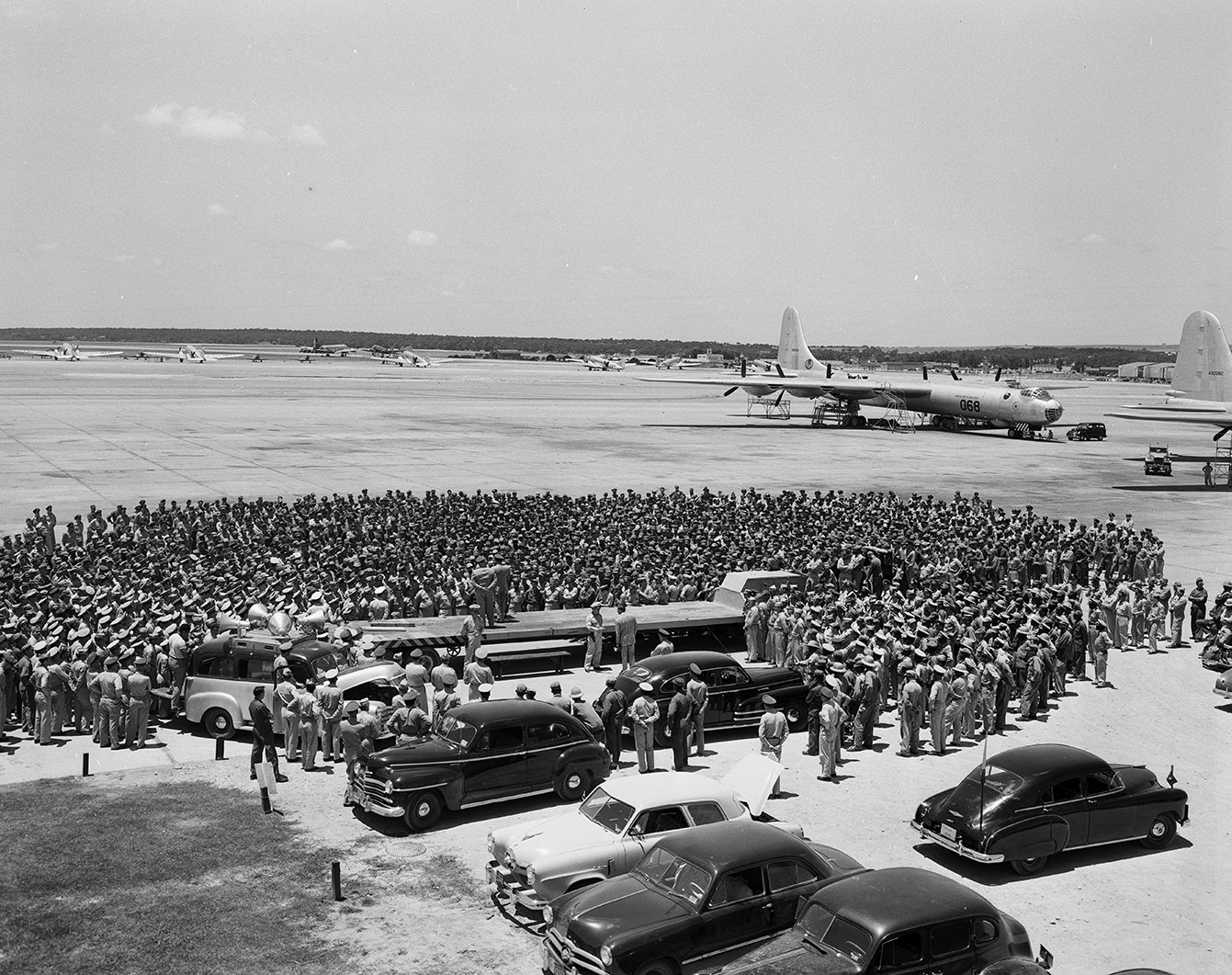 Major General Roger Ramey giving his farewell at Carswell Air base, 1950.