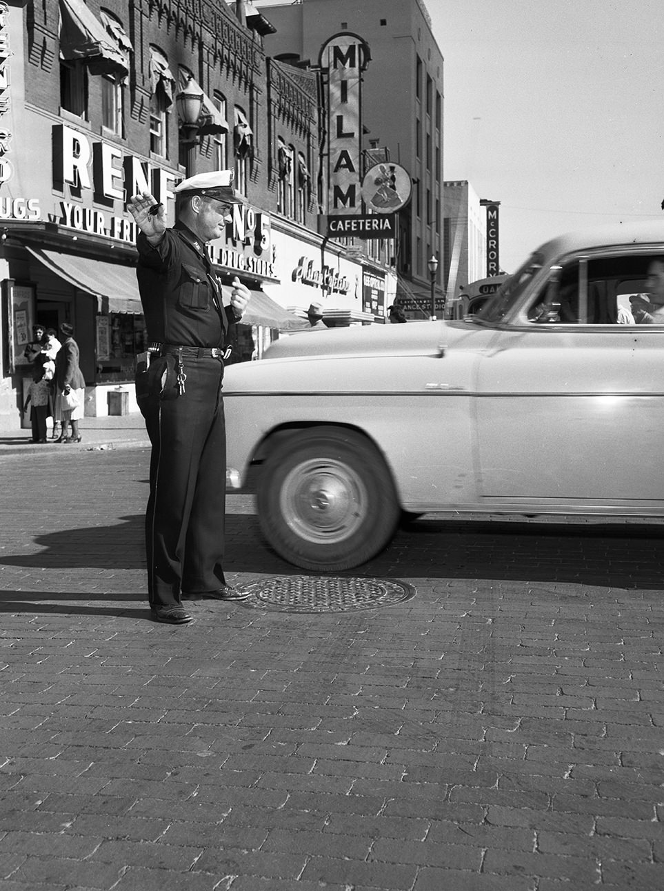 Policeman W. W. McCrory directing traffic in Fort Worth, Texas, 1950.