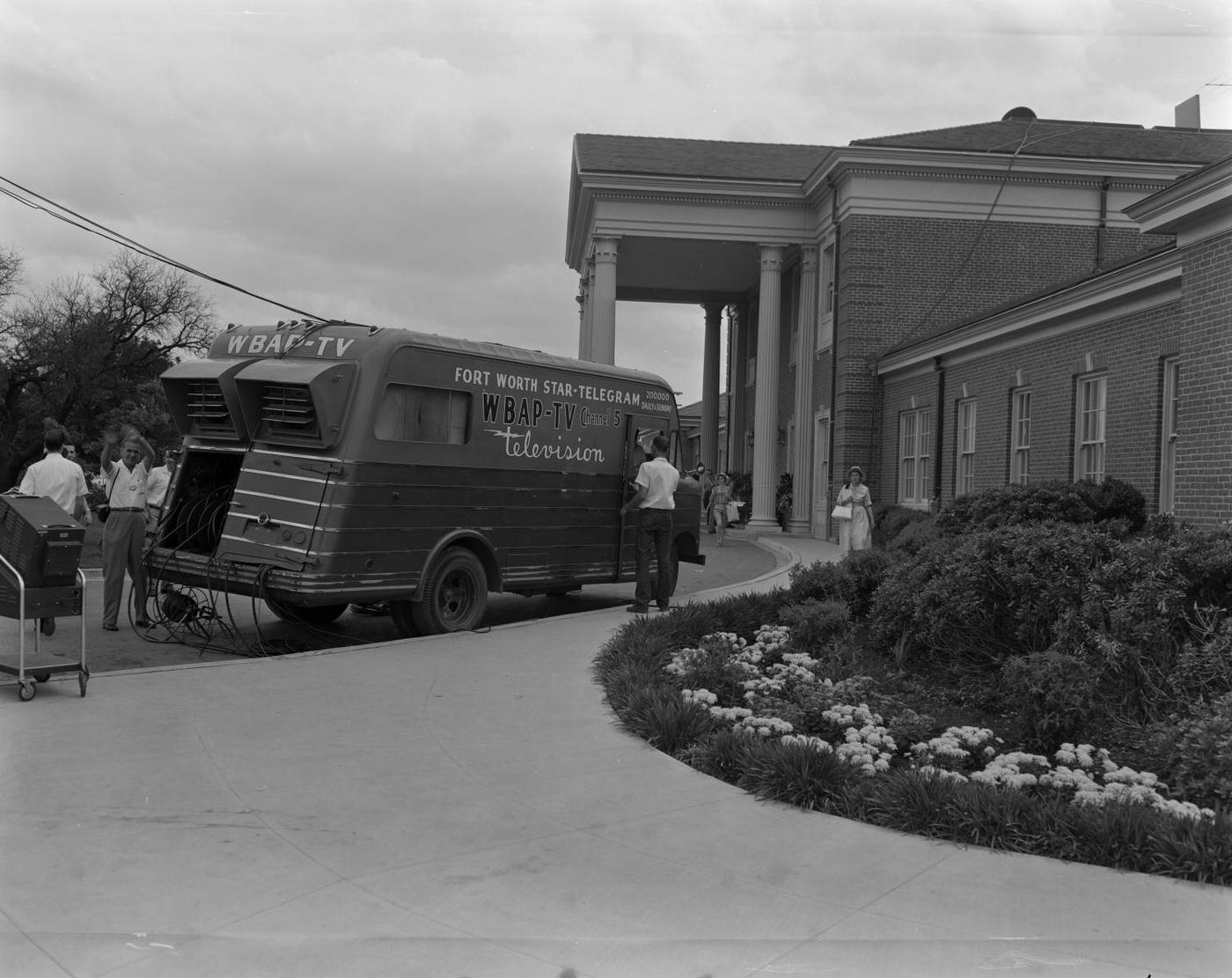 Colonial Country Club in Fort Worth, with a WBAP-TV truck, 1959.