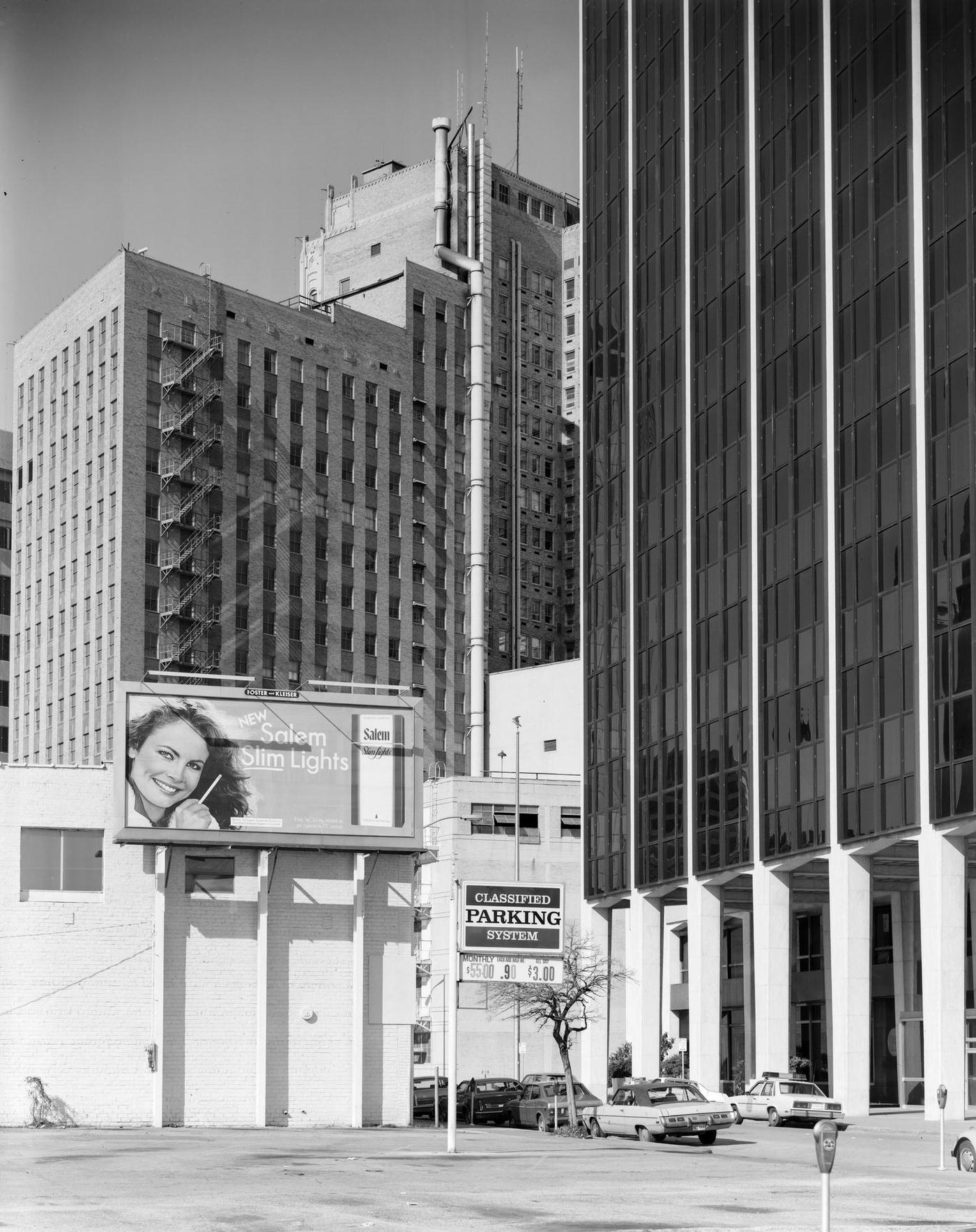 A Salem Cigarettes billboard in downtown Fort Worth, 1950s-1980s.