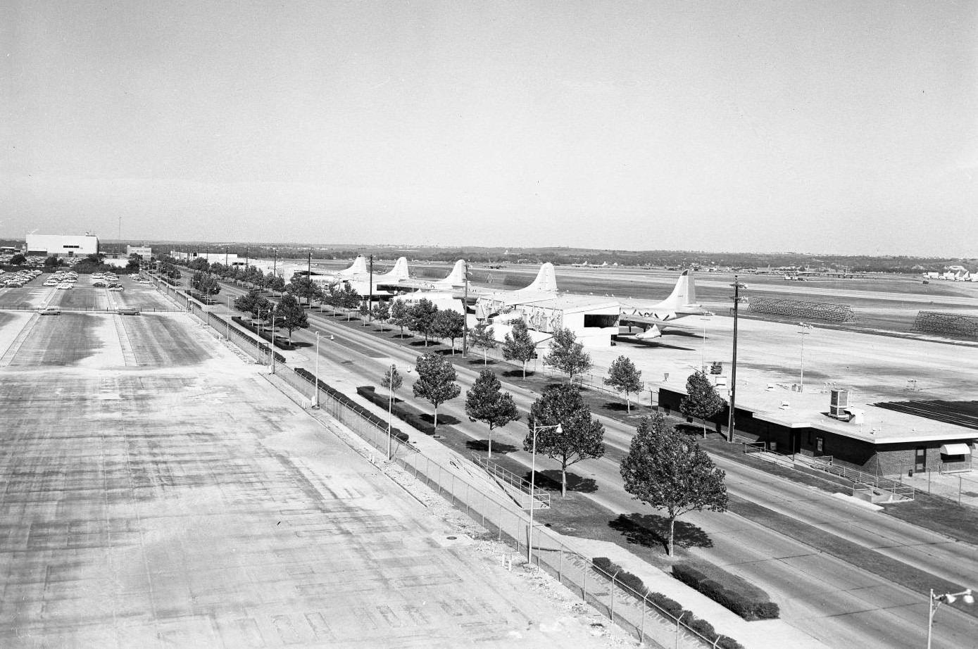 Flight line of Convair B-36 airplanes, 1957.