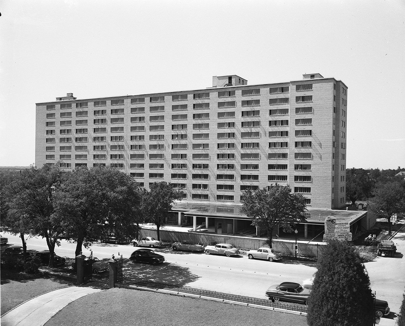 The new 12-story Westchester House hotel nearing completion, 1951.