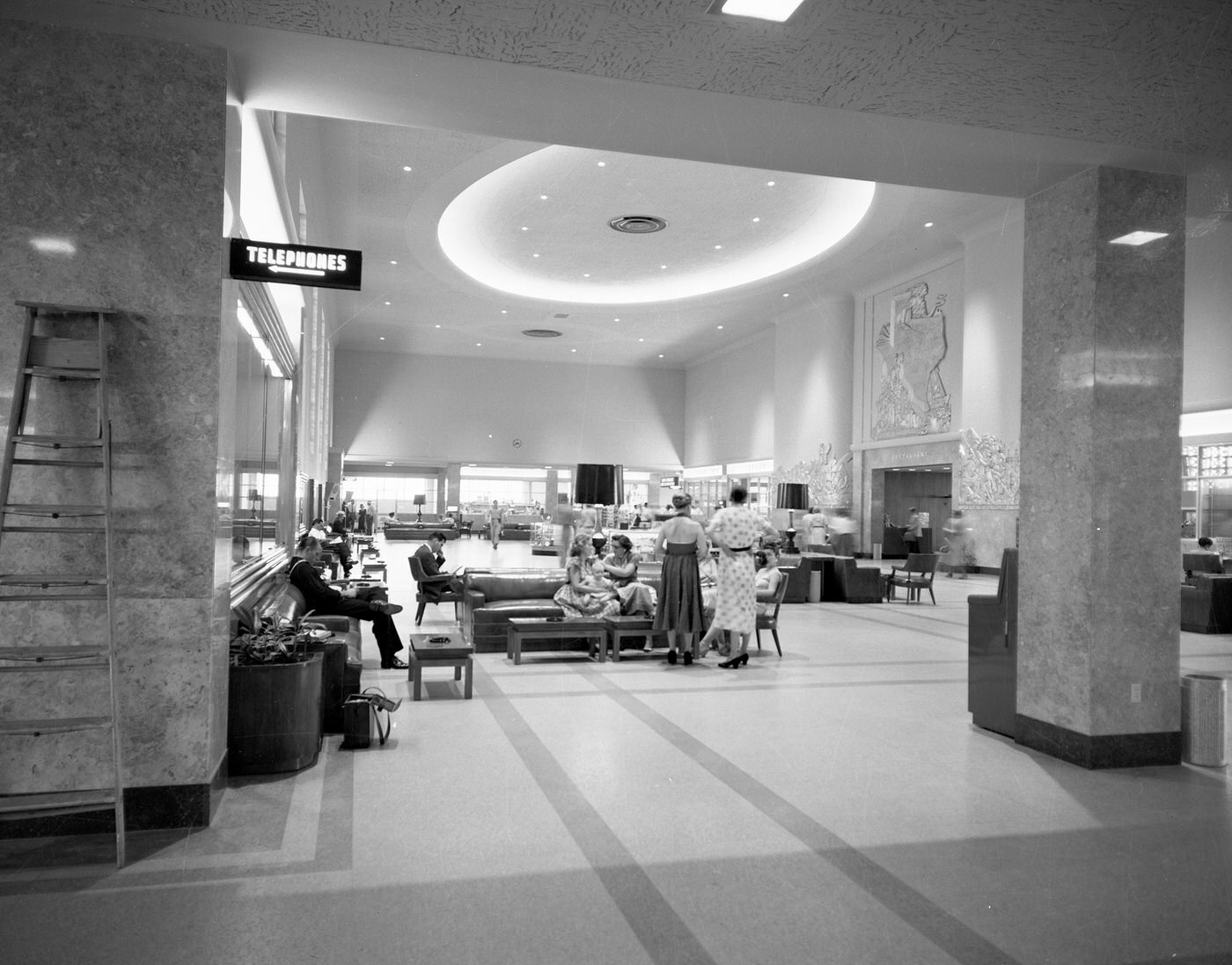 Interiors of lobby at Greater Fort Worth, Texas International Airport, 1953.
