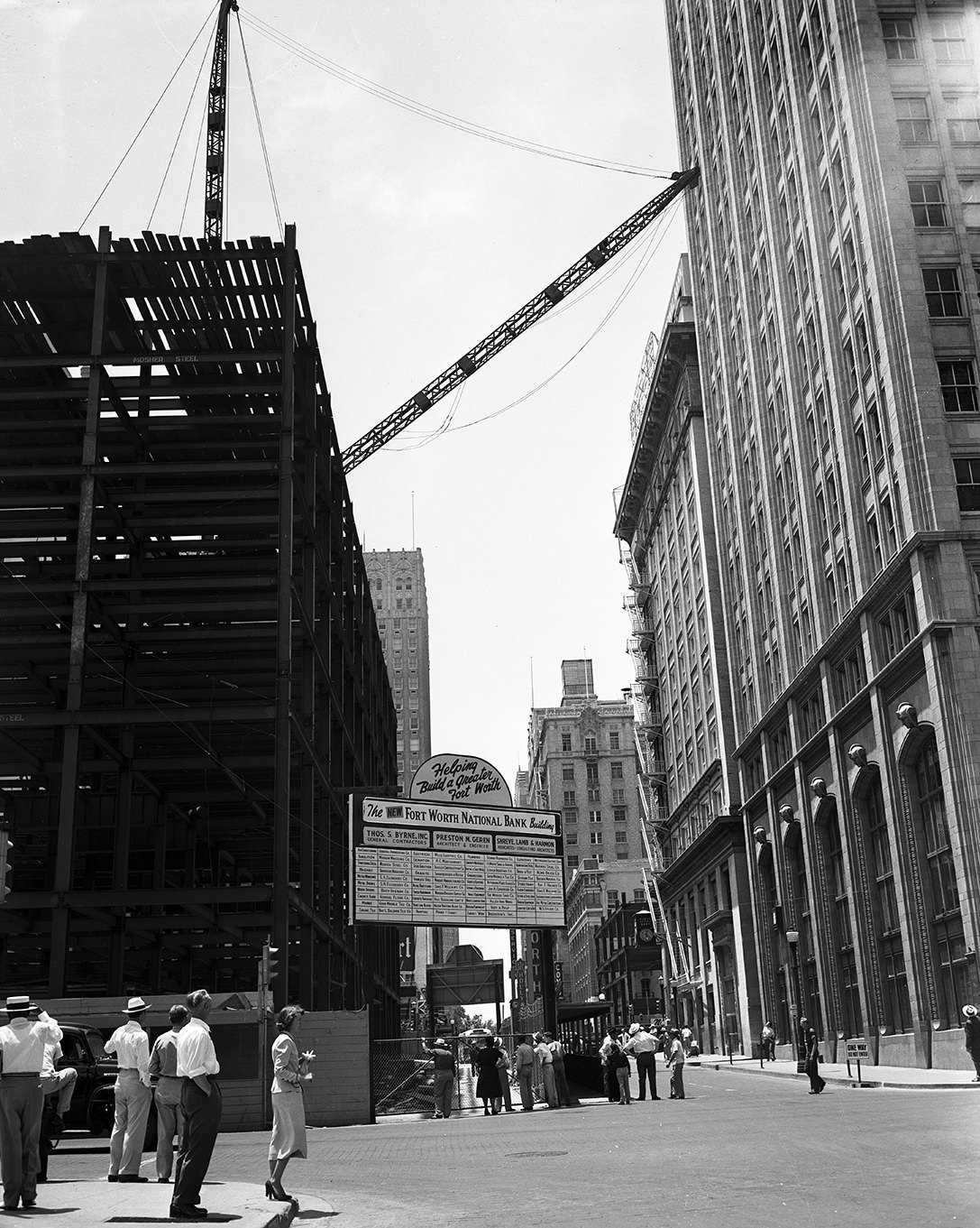 The aftermath of a construction accident during the building of the new Fort Worth National Bank Building, 1951.
