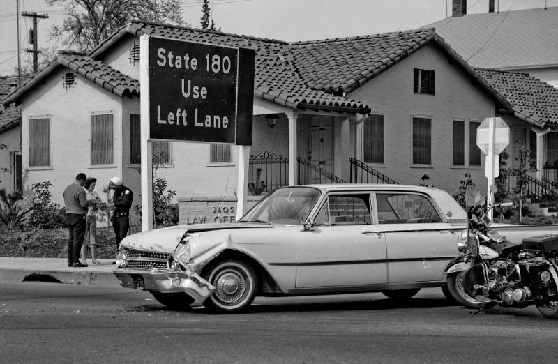 A 1961 Ford Galaxie 4-door at Merced and P Street, Fresno, March 20, 1964