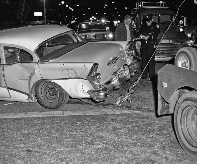 This 1955 Buick Century collided with a 1948 Plymouth at Fresno and R Streets, Fresno, April 2, 1964