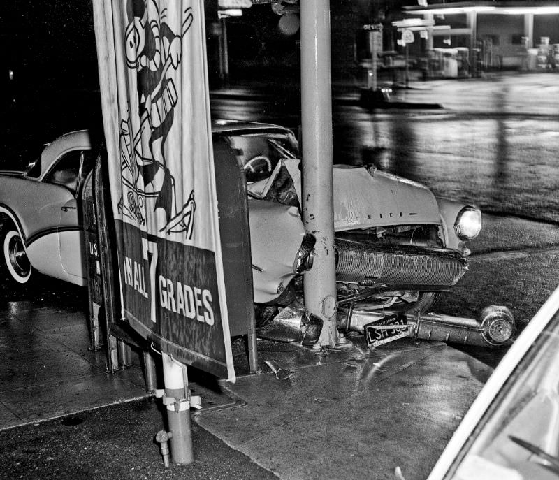 A 1957 Buick, single car accident in 1965 at Ventura and Cedar Ave., Fresno, California