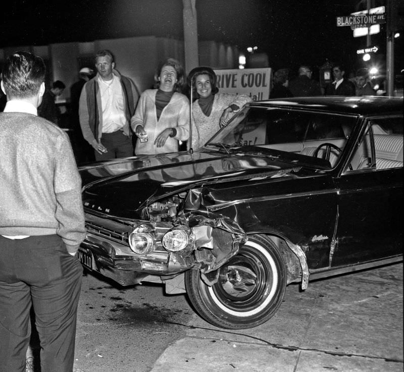 A near new 1965 Oldsmobile Cutlass at Blackstone and Olive in Fresno, about 1965