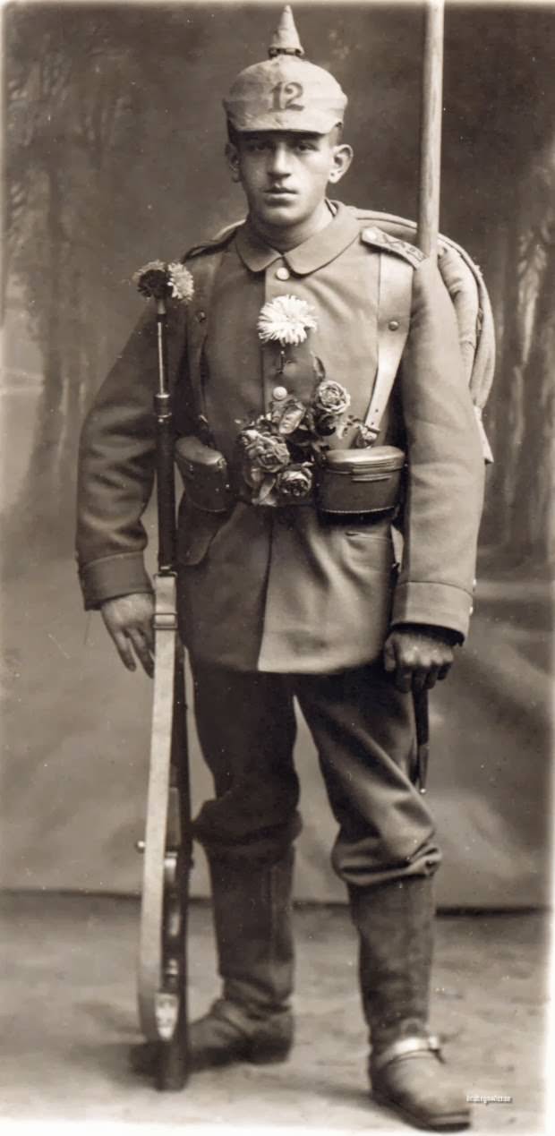Fabulous Studio Portraits of German Soldiers with Flowers, 1910s