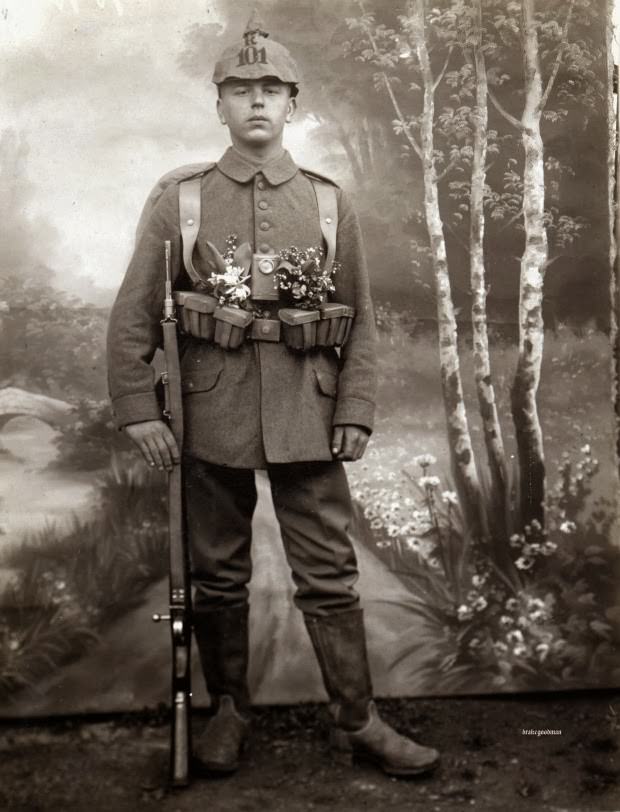 Fabulous Studio Portraits of German Soldiers with Flowers, 1910s