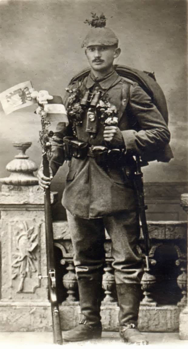 Fabulous Studio Portraits of German Soldiers with Flowers, 1910s