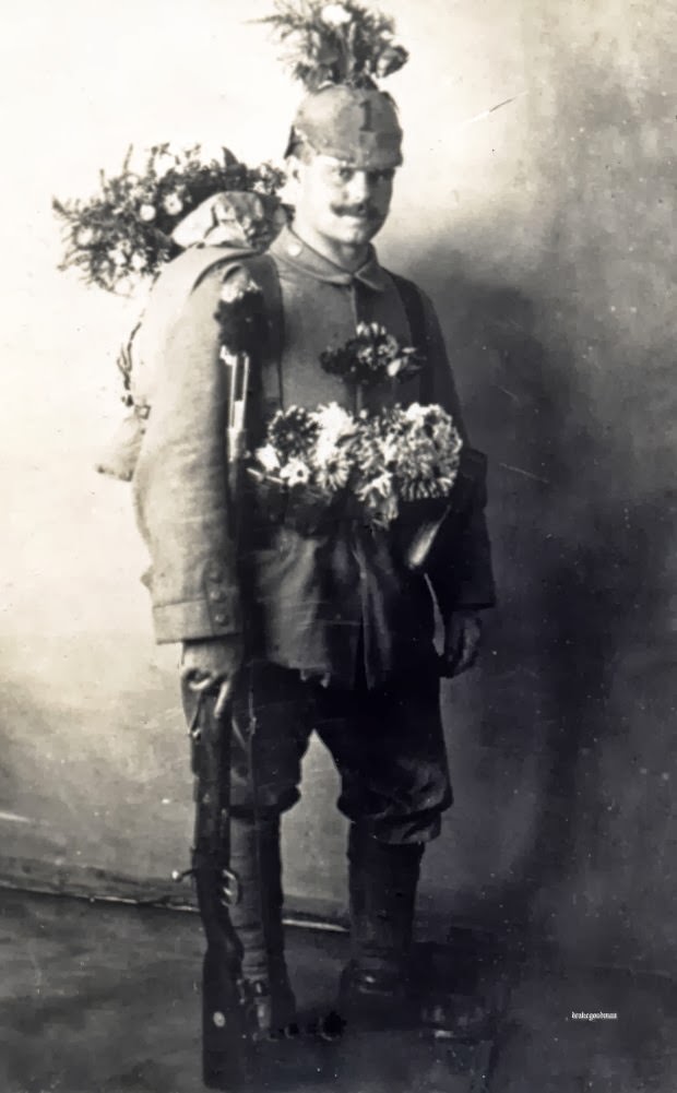Fabulous Studio Portraits of German Soldiers with Flowers, 1910s