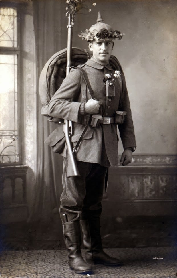 Fabulous Studio Portraits of German Soldiers with Flowers, 1910s