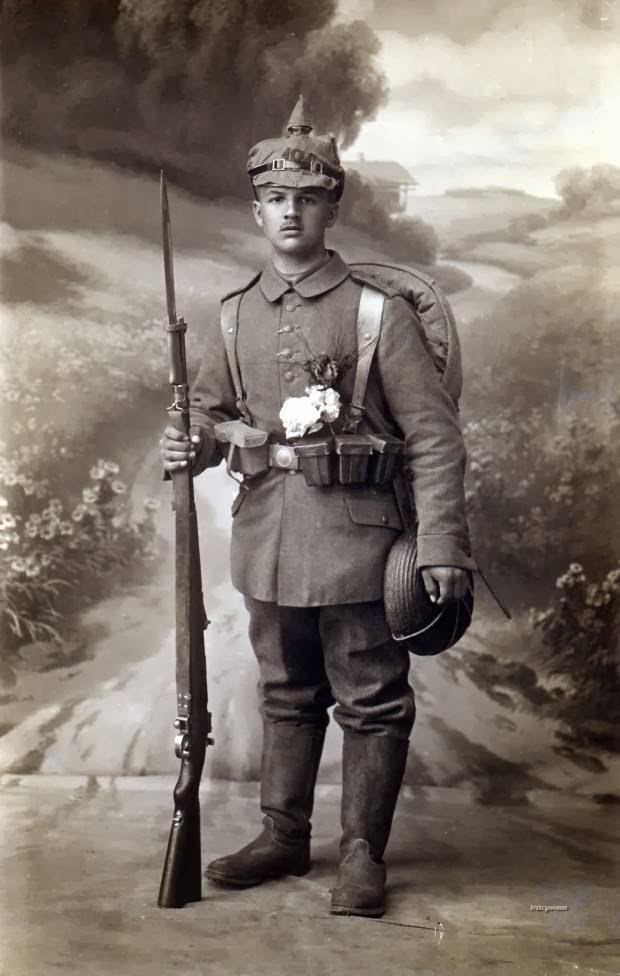 Fabulous Studio Portraits of German Soldiers with Flowers, 1910s
