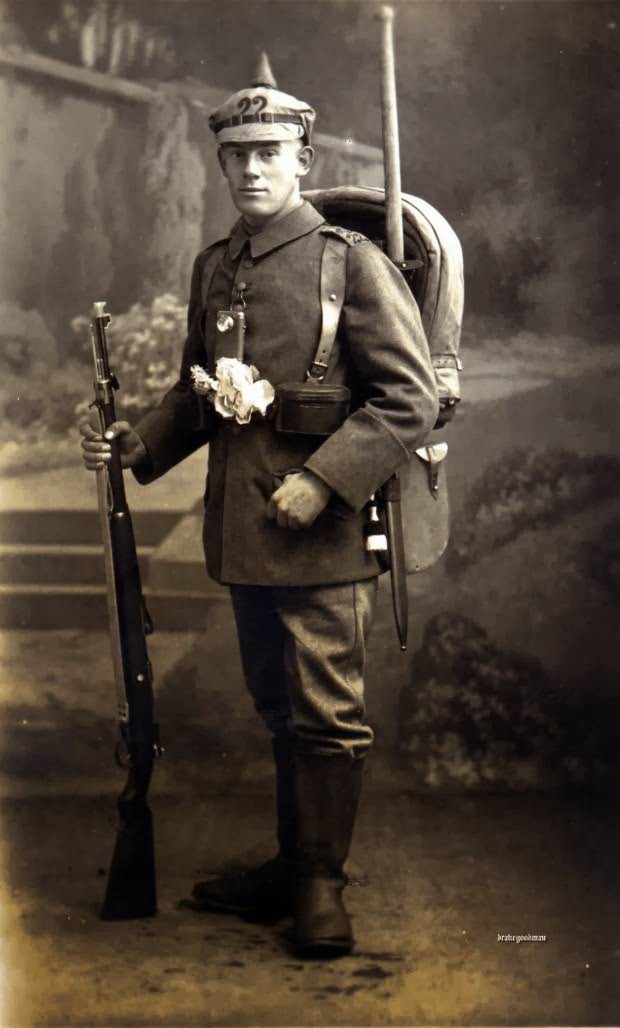 Fabulous Studio Portraits of German Soldiers with Flowers, 1910s