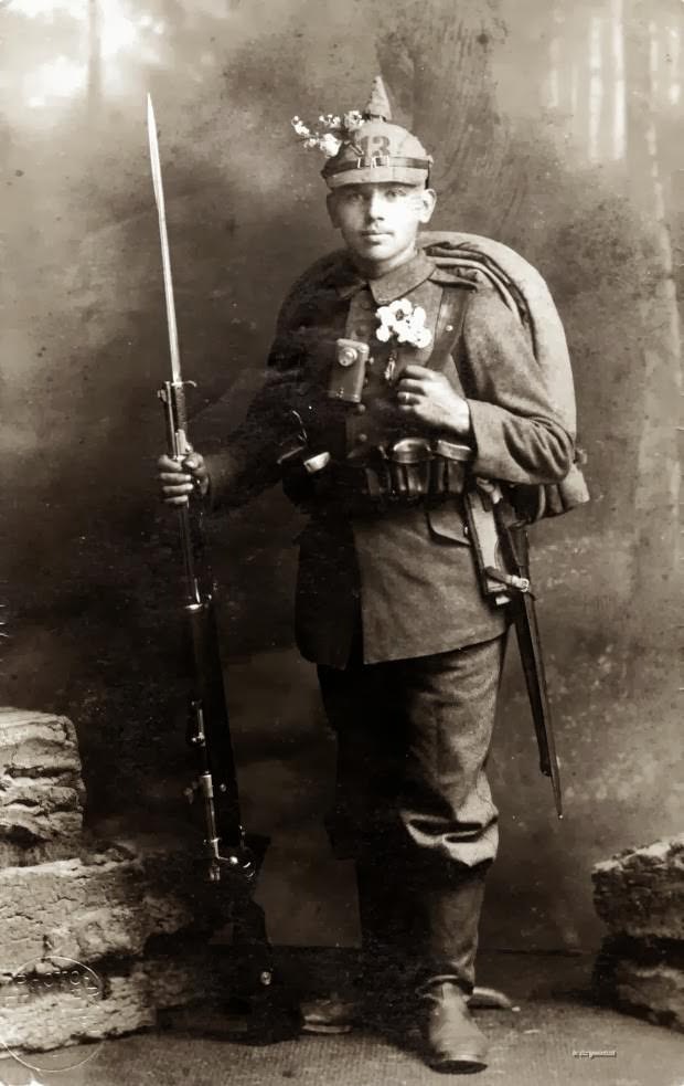 Fabulous Studio Portraits of German Soldiers with Flowers, 1910s