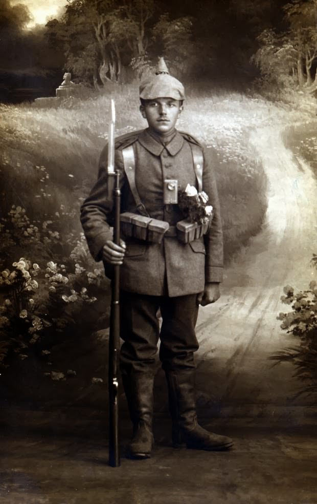 Fabulous Studio Portraits of German Soldiers with Flowers, 1910s