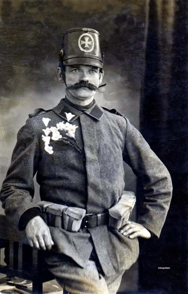 Fabulous Studio Portraits of German Soldiers with Flowers, 1910s