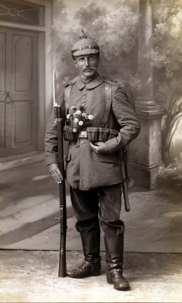 Fabulous Studio Portraits of German Soldiers with Flowers, 1910s