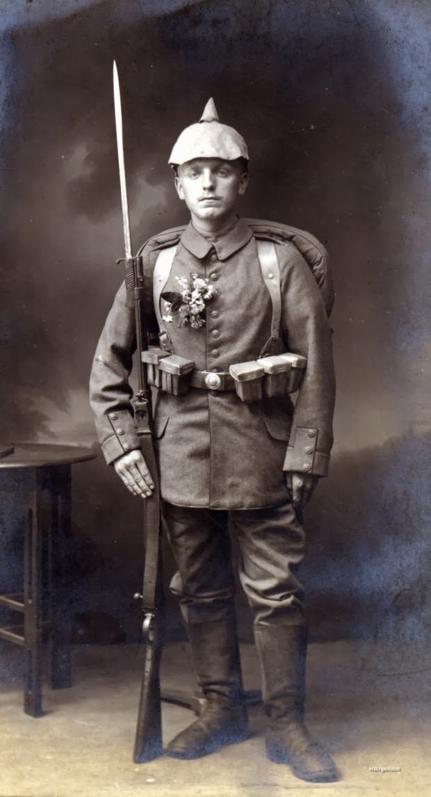 Fabulous Studio Portraits of German Soldiers with Flowers, 1910s