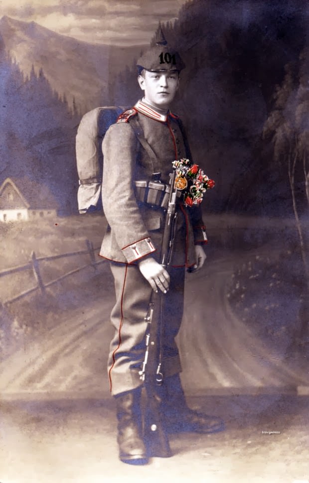 Fabulous Studio Portraits of German Soldiers with Flowers, 1910s